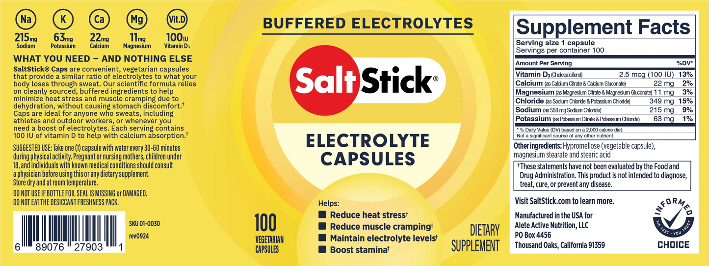 SaltStick Veggie Capsules - Bottle of 100 Caps