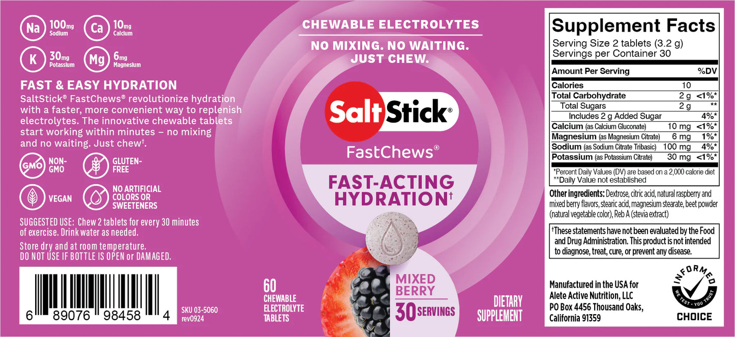 SaltStick Fastchews Chewable Electrolyte Tablets - Bottle Of 60 Chews