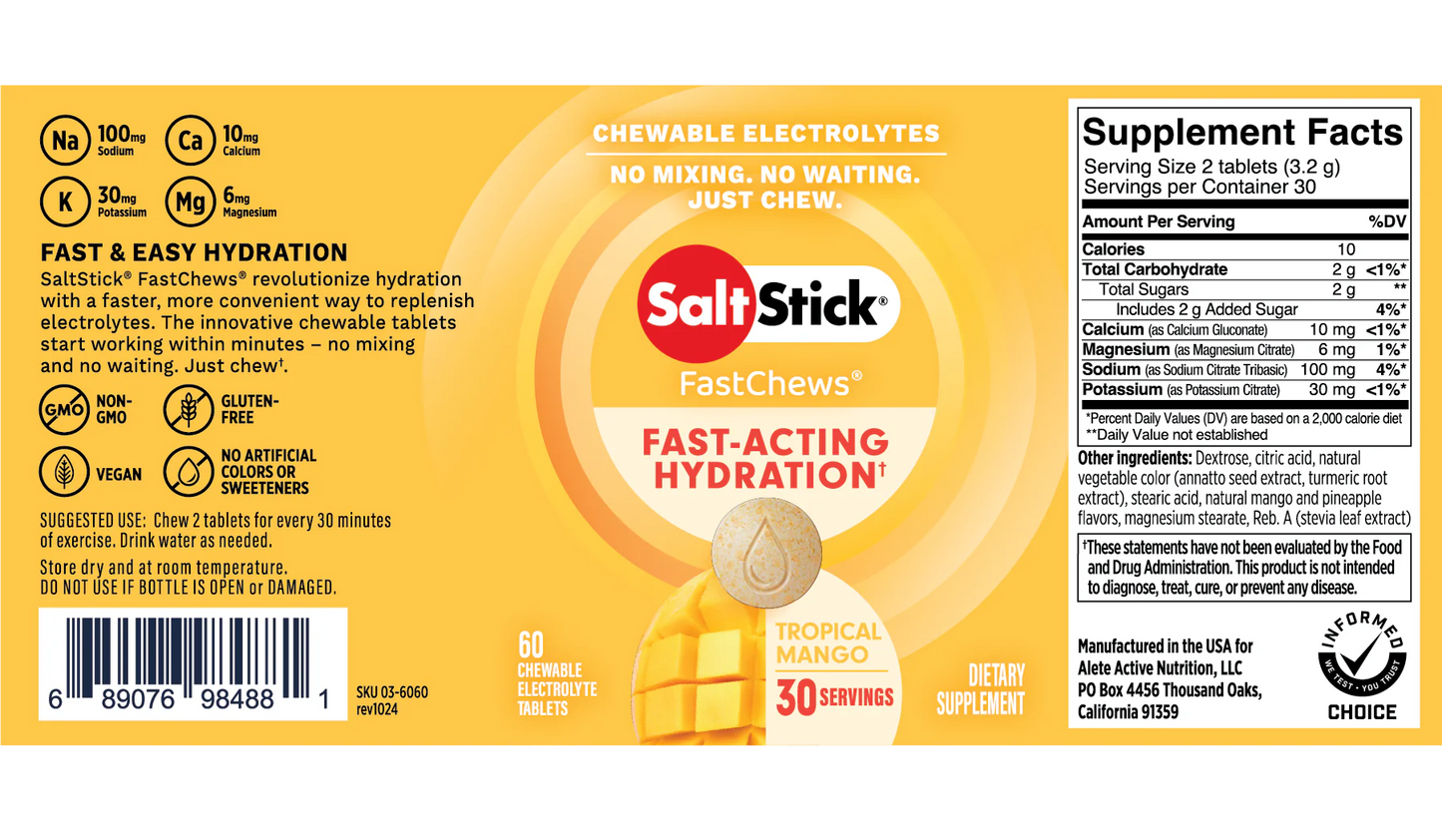 SaltStick Fastchews Chewable Electrolyte Tablets - Bottle Of 60 Chews
