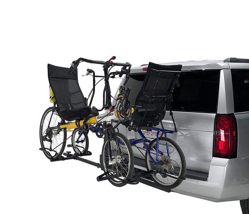 Hollywood Racks Sport Rider 2 Recumbent Bike Hitch Rack - HR1000-R with Two Bikes loaded