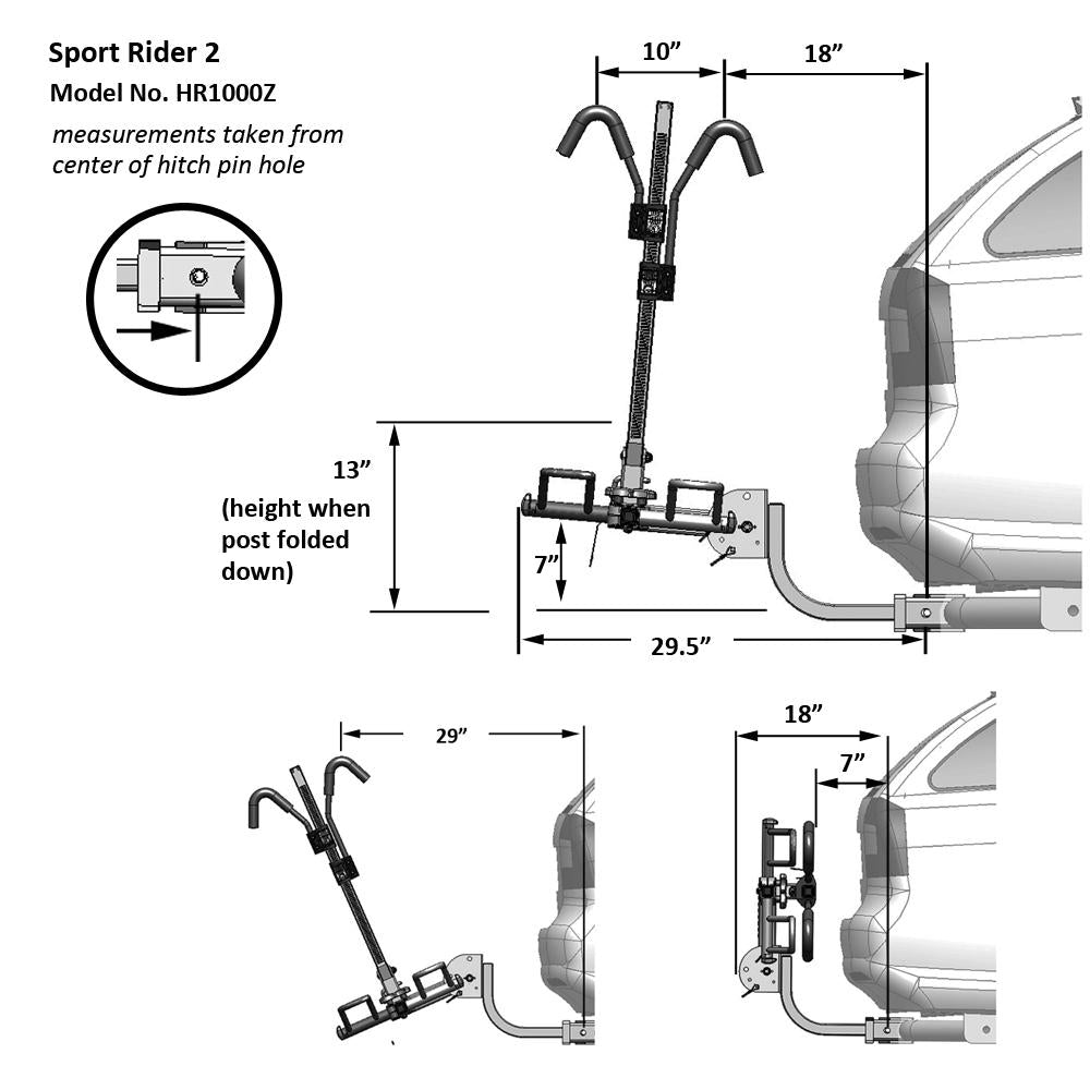 Hollywood Racks Sport Rider 2-Bike Hitch Rack - HR1000Z Dimensions