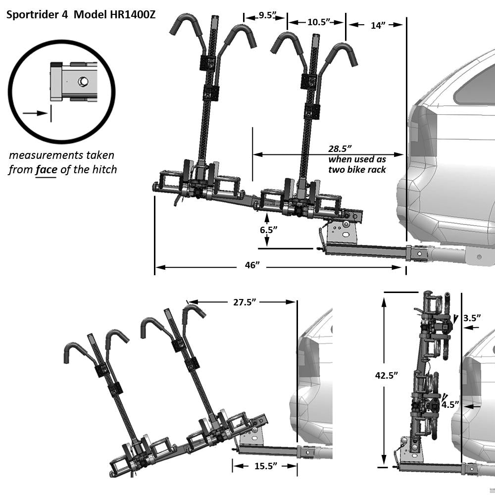 Sport Rider SE4 Hitch Bike Rack From Sprocket Kings Measurements