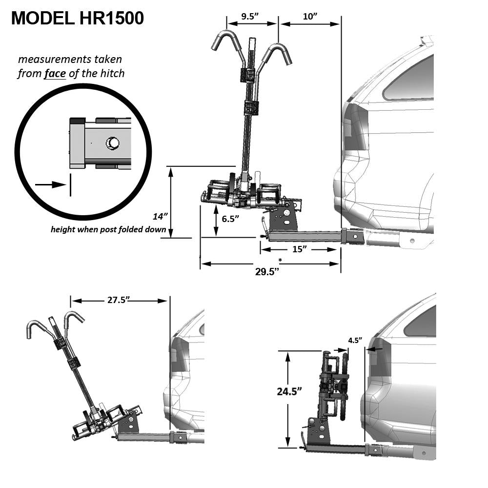 Hollywood Racks Sport Rider For Regular and Fat Electric Bikes - HR1500 From Sprocket Kings Measurements