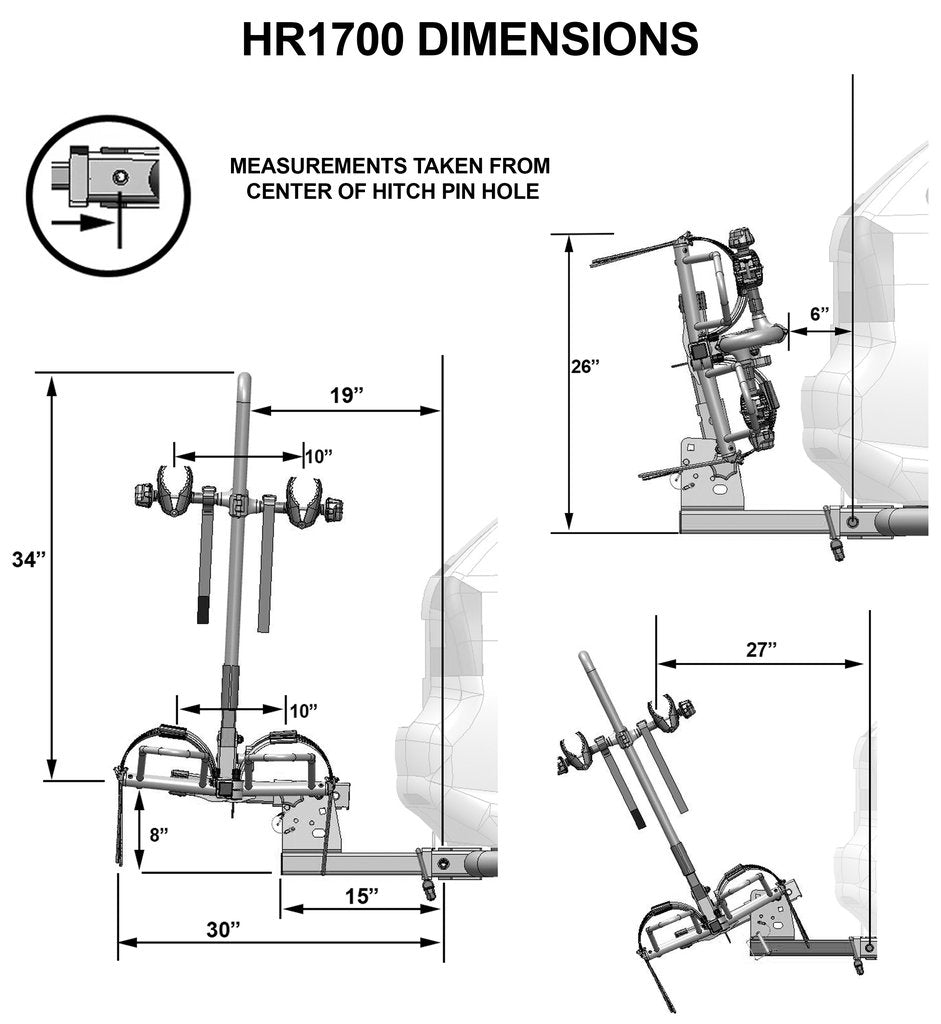 Hollywood Racks RV Rider For Recreational Vehicles - HR1700 Dimensions