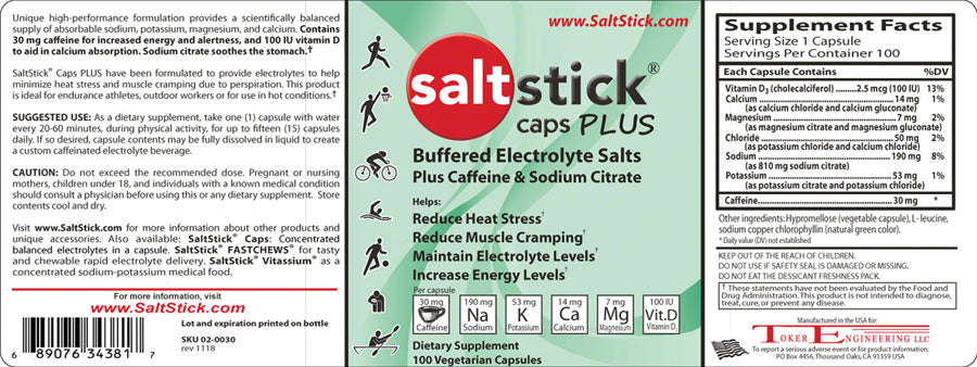 SaltStick Veggie Capsules PLUS - Bottle Of 100 Caps