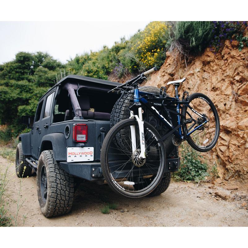 Hollywood Racks Strap-On Spare Tire Bike Rack - SR1 From Sprocket Kings on Jeep Wrangler Side View